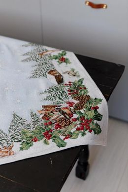 Скатертина новорічна гобеленова наперон Squirrel 90х100 см, Блакитний, 100, Новий Рік