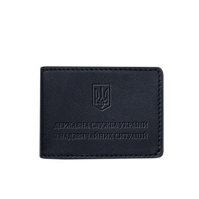 Шкіряна обкладинка на посвідчення Державної служби України з надзвичайних ситуацій (ДСНС) темно-синя, натуральна шкіра Краст, прозорі перегородки - пластифікований ПВХ (полівінілхлорид)