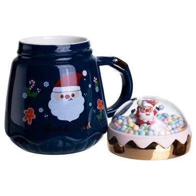 Чашка порцелянова з кришкою Christmas 400 (мл) Синій Yiwu FM-CS-41B, Синий