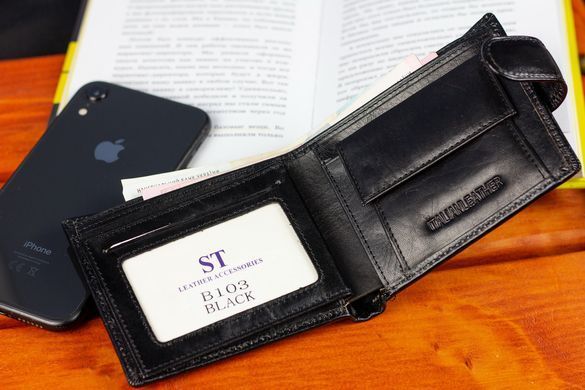 Стильне шкіряне чоловіче портмоне ST Leather В103 Коричневий, Черный