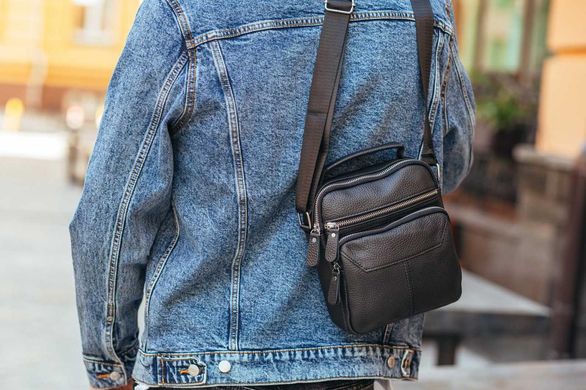 Чоловіча чорна сумка-кросбоді з натуральної шкіри Tiding Bag M2837A, Черный