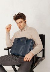 Шкіряна сумка для ноутбука і документів темно-синя, натуральна шкіра Krast