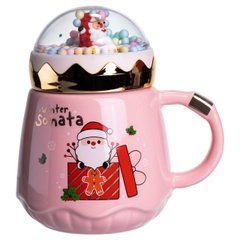 Чашка порцелянова з кришкою Christmas 400 (мл) Рожева Yiwu FM-CS-41C, Рожевий
