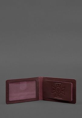 Шкіряна обкладинка на посвідчення ДСНС з кишенею бордова, Бордовый, натуральна шкіра Краст, прозорі перегородки - пластифікований ПВХ (полівінілхлорид)