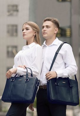 Шкіряна сумка для ноутбука і документів темно-синя, натуральна шкіра Krast