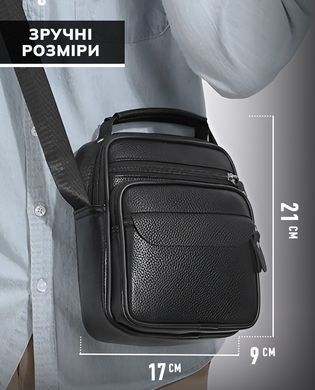 Мужская кожаная сумка планшет 17х21х9, барсетка через плечо с ручкой черная 86802