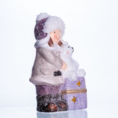 Новогодняя фигурка с подсветкой Девочка с медвежонком из фарфора 12&times;7&times;20 (см) новогодний декор для дома, квартиры на подарок