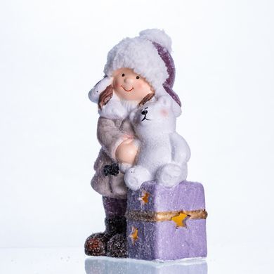 Новогодняя фигурка с подсветкой Девочка с медвежонком из фарфора 12&times;7&times;20 (см) новогодний декор для дома, квартиры на подарок