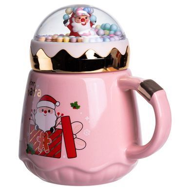 Чашка фарфоровая с крышкой Christmas 400 (мл) Розовый Yiwu FM-CS-41C
