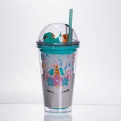 Пластикова склянка з трубочкою та кришкою 400 (мл) багаторазова пластикова склянка Бірюзовий HP-18-1TU, Бирюзовый