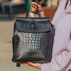 Черный женский рюкзак из натуральной кожи с тиснением Tiding Bag - 87115