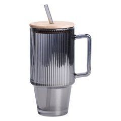 Кружка скляна з кришкою та трубочкою 750 (мл) Сірий HP-19-50, серый