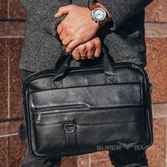 Чоловіча шкіряна сумка-портфель для ноутбука і документів MK9848 чорна, Черный