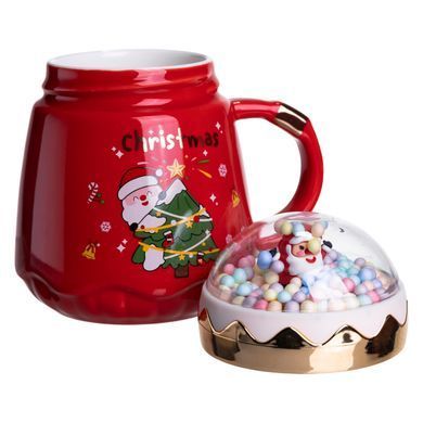 Чашка фарфоровая с крышкой Christmas 400 (мл) Красный Yiwu FM-CS-41D