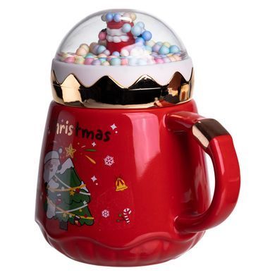 Чашка фарфоровая с крышкой Christmas 400 (мл) Красный Yiwu FM-CS-41D