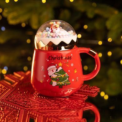Чашка фарфоровая с крышкой Christmas 400 (мл) Красный Yiwu FM-CS-41D