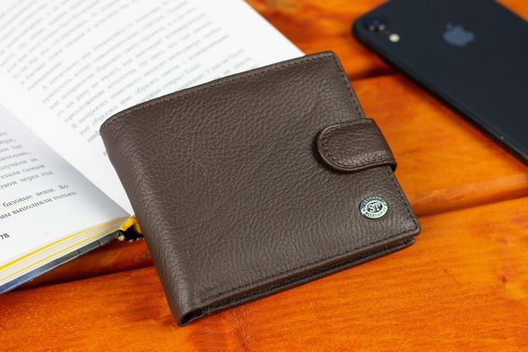 Шкіряне чоловіче портмоне на кнопці ST Leather ST104 Чорний, Коричневий