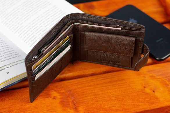 Шкіряне чоловіче портмоне на кнопці ST Leather ST104 Чорний, Коричневий