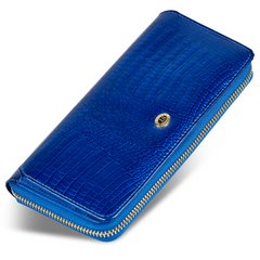 Гаманець синій лаковий із натуральної шкіри з блоком для карток ST Leather S7001A, Синий