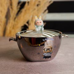Бульонница фарфоровая Labubu с крышкой и ручками 800 (мл) &Oslash;15 (см) Серебристый с голубым FM-34D