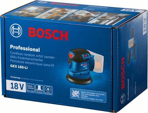 Акумуляторна ексцентрикова шліфувальна машина Bosch GEX 185-Li SOLO (06013A5020) без акум та зарядки, Коричневий