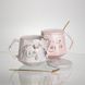 Набір парних порцелянових чашок Queen&King 2 (шт) по 400 (мл) чашки на подарунок із кришкою і ложкою Рожевий з блакитним FM-31, Разные цвета