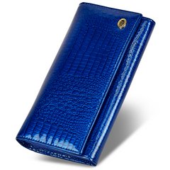 Чорний лаковий гаманець з монетницею на защіпку з натуральної шкіри ST Leather S6001A, Синий