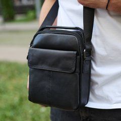 Чоловіча шкіряна сумка, барсетка з натуральної шкіри 24х18х8, сумочка для чоловіків, чорна, Черный