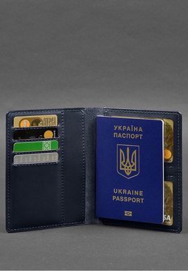 Шкіряна обкладинка-органайзер для документів 6.1 темно-синій краст, натуральна шкіра Краст