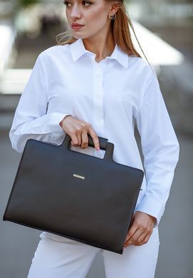 Кожаная сумка для ноутбука и документов черная Краст