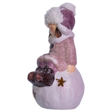 Новогодняя фигурка с подсветкой Девочка на снежном шаре из фарфора 7&times;7&times;16 (см) новогодний декор для дома, квартиры на подарок
