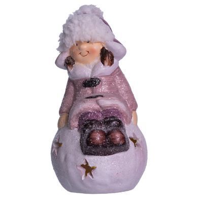 Новогодняя фигурка с подсветкой Девочка на снежном шаре из фарфора 7&times;7&times;16 (см) новогодний декор для дома, квартиры на подарок