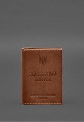 Шкіряна обкладинка для військового квитка з кишенями 7.2 світло-коричневий краст, Коричневий, натуральна шкіра Краст, прозора перегородка - пластифікований ПВХ (полівінілхлорид)