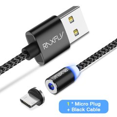 Кабель магнітний для зарядки 2м RAXFLY LED Magnetic RAX156348 microUSB black