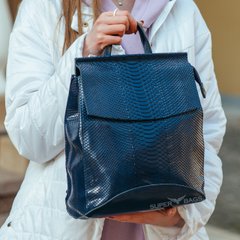 Женский синий рюкзак-сумка из натуральной кожи с тиснением Tiding Bag - 23888