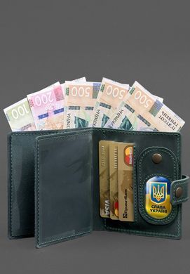 Кожаная обложка-портмоне для удостоверения офицера ДПСУ с карманом для жетона 11.3 зеленая Crazy Horse
