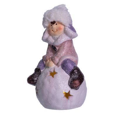 Новогодняя фигурка с подсветкой Девочка на снежном шаре из фарфора 8&times;7&times;16 (см) новогодний декор для дома, квартиры на подарок