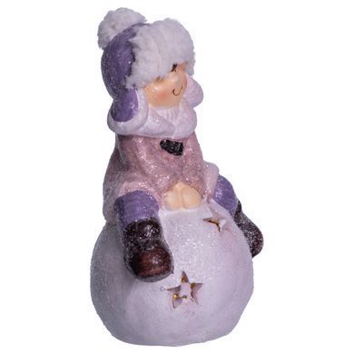 Новогодняя фигурка с подсветкой Девочка на снежном шаре из фарфора 8&times;7&times;16 (см) новогодний декор для дома, квартиры на подарок