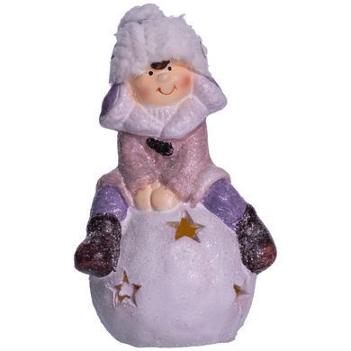 Новогодняя фигурка с подсветкой Девочка на снежном шаре из фарфора 8&times;7&times;16 (см) новогодний декор для дома, квартиры на подарок