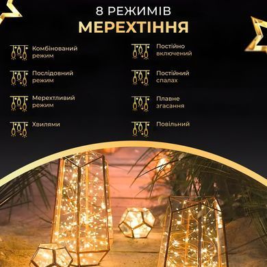 Новорічна гірлянда кімнатна Роса з пультом 100 м 1000 LED нитка зелений провід Жовте сяйво 1000L100MGY