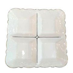 Менажница фарфоровая на 4 секции для закусок 25&times;25&times;4 см Белая 120-YH-HG015