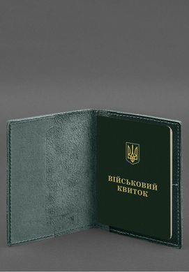 Шкіряна обкладинка для військового квитка з кишенями 7.2 зелений краст, Зелений, натуральна шкіра Краст, прозора перегородка - пластифікований ПВХ (полівінілхлорид)