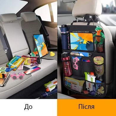Органайзер на спинку автосидіння з кишенями для планшета, води, іграшок та аксесуарів CSSB-A-BLACK