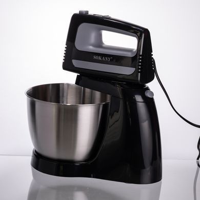 Стационарный миксер Sokany CX-6622 с чашей 3.5 л, 400 Вт, 5 скоростей, 2 насадкиЧерный