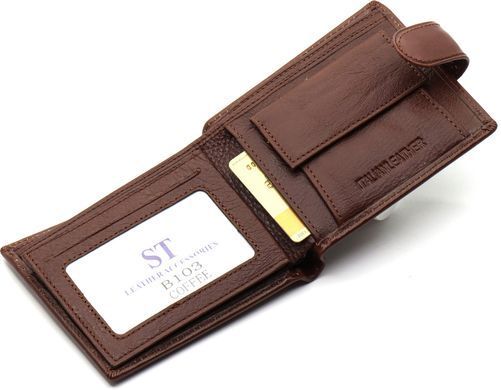 Коричневое мужское портмоне из натуральной кожи с фиксацией ST Leather ST103