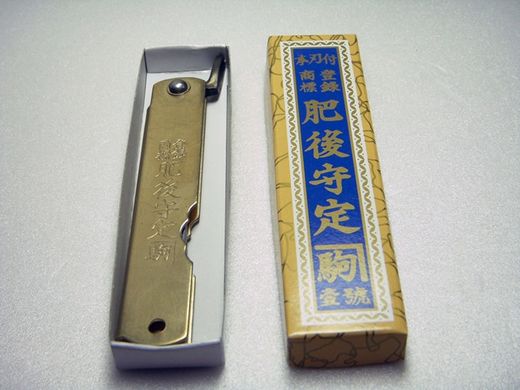 Ніж складаний Higonokami 90 mm, Aogami сталь, рукоятка - латунь, Honmamon (1115371)