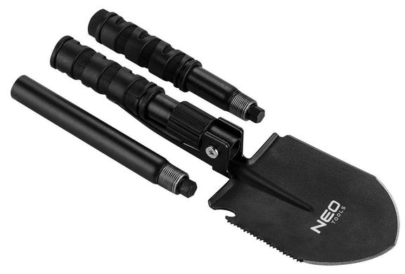 Neo Tools 63-122 Лопата туристична, 63см, 8в1, пила, кирка, відкривалка для пляшок, кремінь,