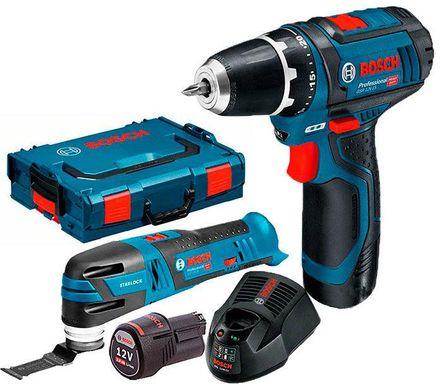 Набір Bosch шуруповерт GSR 12V-15 + мультитул GOP 12V-28 + з/у GAL 1230 CV + 2 x акб GBA 12V 2 Ah (06018681SP)