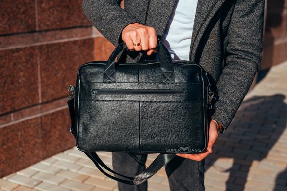Офісна чоловіча шкіряна сумка для ноутбука і документів Tiding Bag K270837, Черный