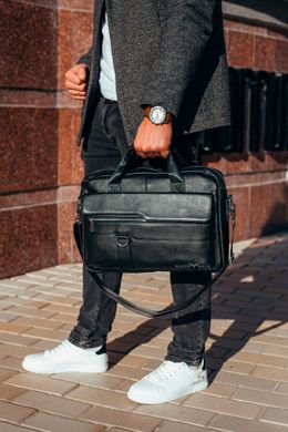 Чоловіча офісна сумка-портфель із натуральної шкіри Tiding Bag 710671-17 чорна, Черный